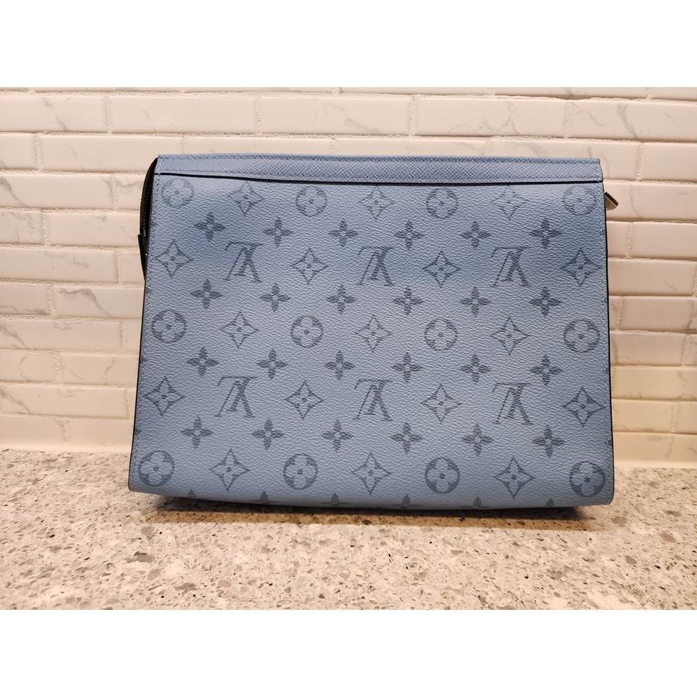 LOUIS VUITTON Monogram Eclipse Pochette Voyage MM Pacific Blue with Felt Insert
